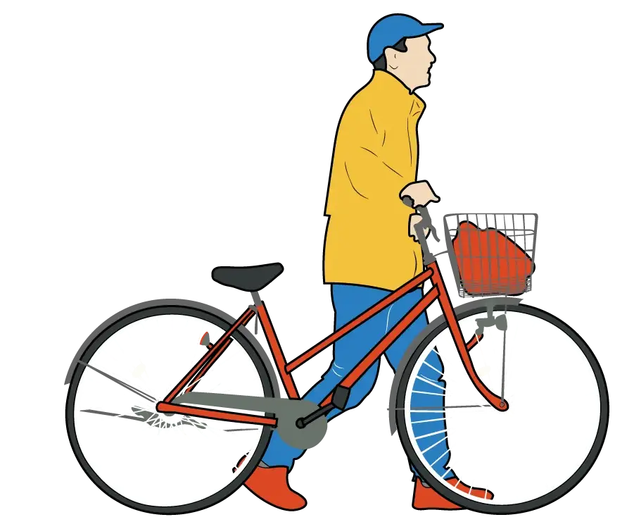 自転車を持ったお爺さんのイラスト